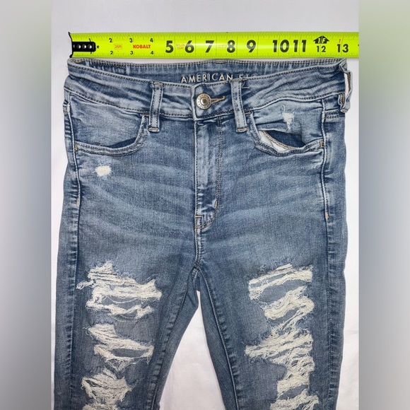 American Eagle Size 6 Short Medium Wash Distressed High Rise Jegging Jeans - Picture 3 of 11